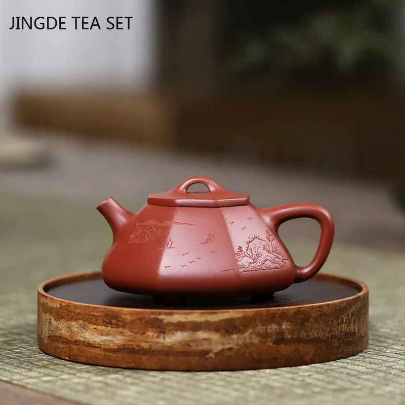 

Chinese Yixing tea pots Purple Clay Teapot Raw ore Dahongpao Octagon Stone scoop Kettle Handmade Customized Tea set 150ml