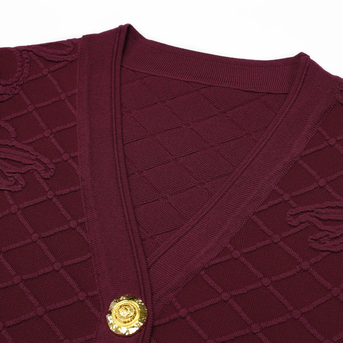 26291 New Autumn Women 2Pcs Outfit V Neck Long Sleeve Checkered Embroidered Knit Cardigan Slim Fit Midi Skirt Set