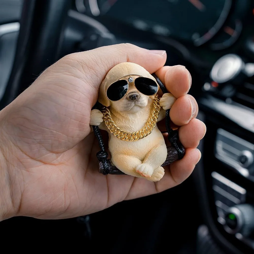 1 Stück Niedlicher Schaukel-ähnlicher Labrador Golden Retriever Hunde-Autoanhänger für Rückspiegel Dekorativer Autoinnenraum-Artikel – Detail 5