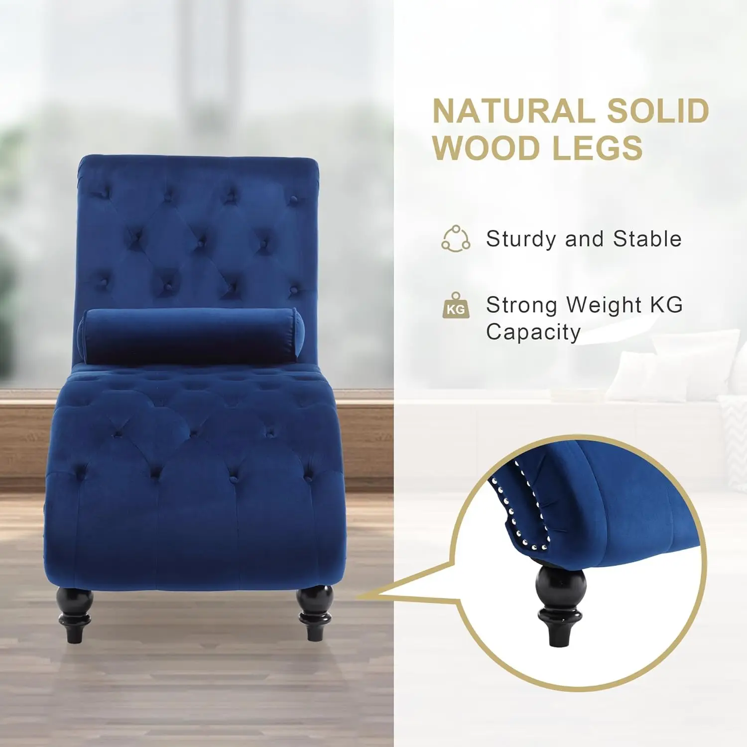 Velvet Button-Tufted Chaise Lounge Chair 5