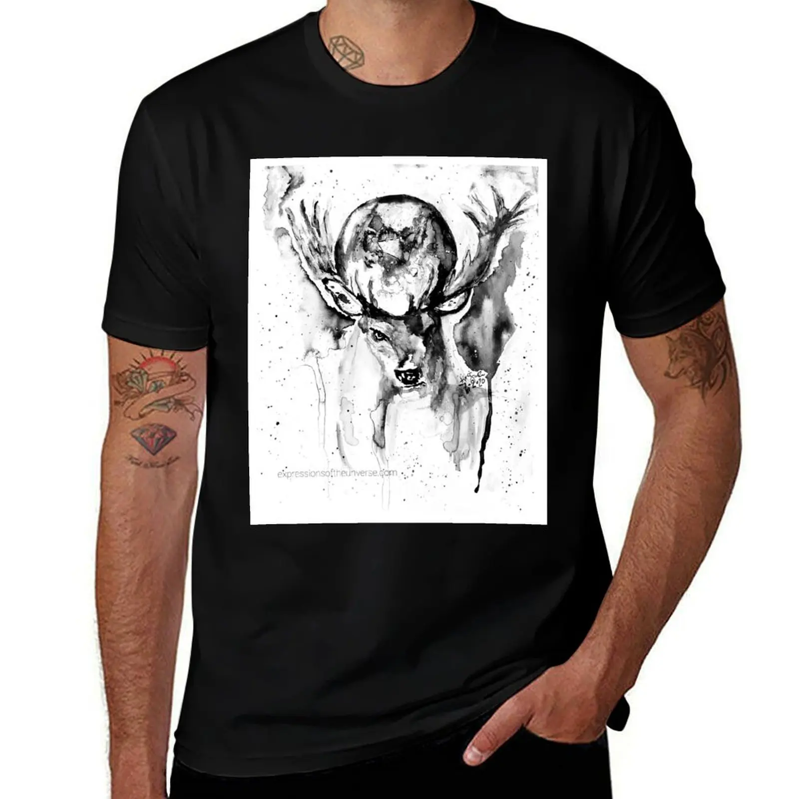 

Full Buck Moon Black and White T-Shirt graphic t shirts for man t shirts with prints man graphic t shirt T-Shirt