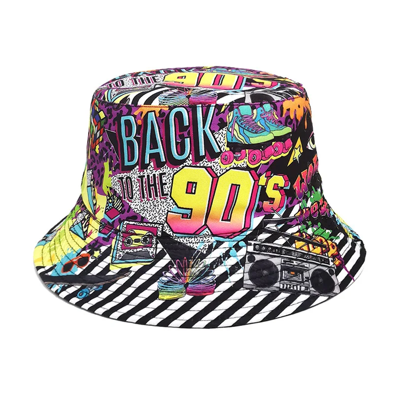 BACK 90'S Letter Print Sunscreen Panama for Women Men Summer Beach Travel Sunscreen Fisherman Hats Unisex Reversible Bucket Hat