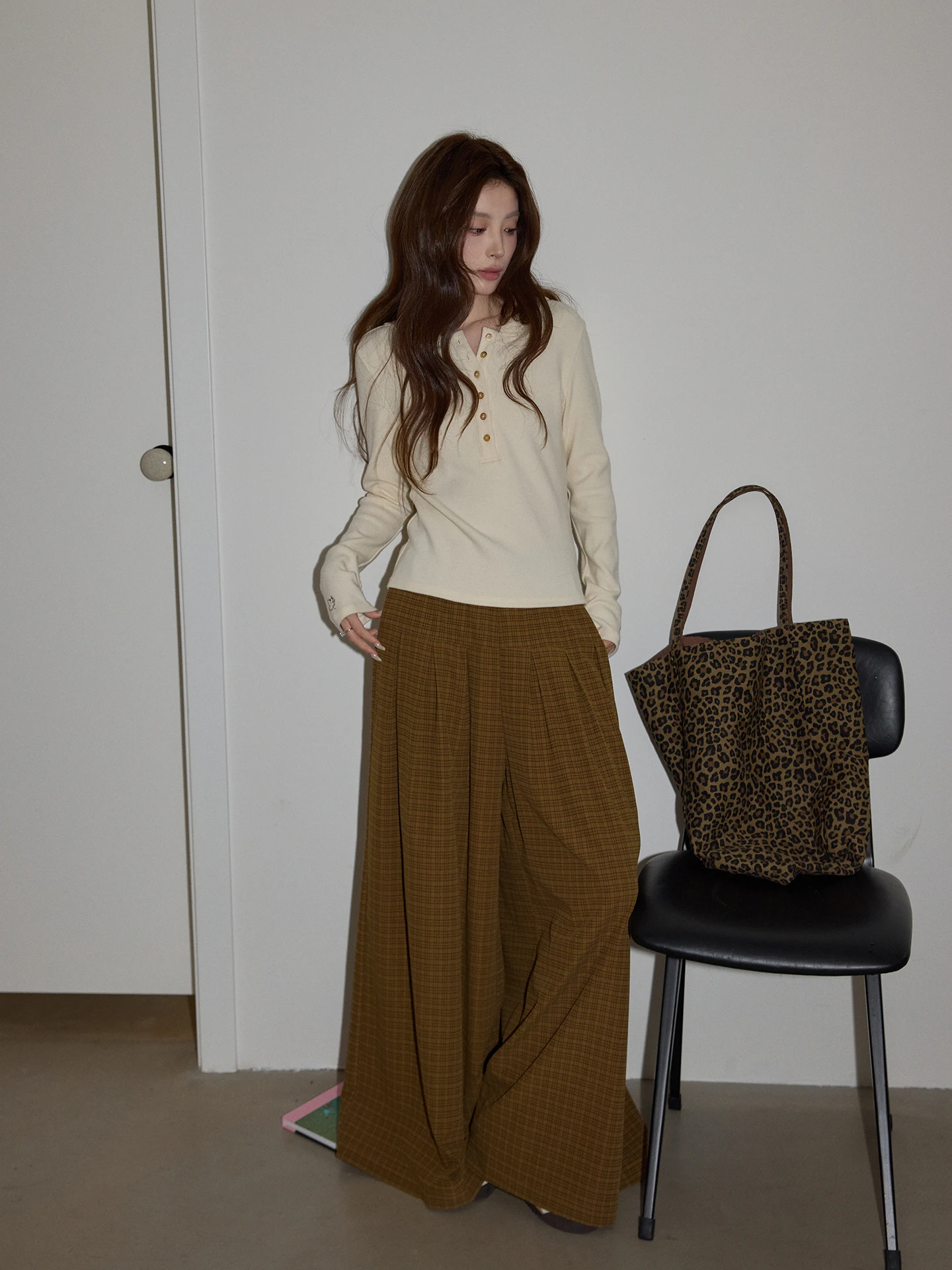 

Yellow Plaid High Waist Loose Women's Casual Pants Spring Faion High Waist Wide Leg Pants Comfortable Loose Fit Ciwalk