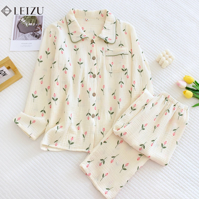 0.5/1/2 Yard 100% Cotton Tulips Print Double Layer Crepe Baby Fabric Soft Gauze DIY Sewing Baby Blankets, Pajamas, Bedding