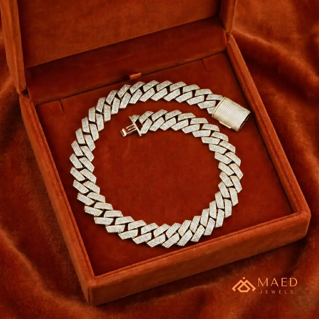 Plated .18K Gold Moissanite Necklace Fashion Jewelry Cuban Link Chain for Women Men Elegant Gift New York City Fine Jewelry USA