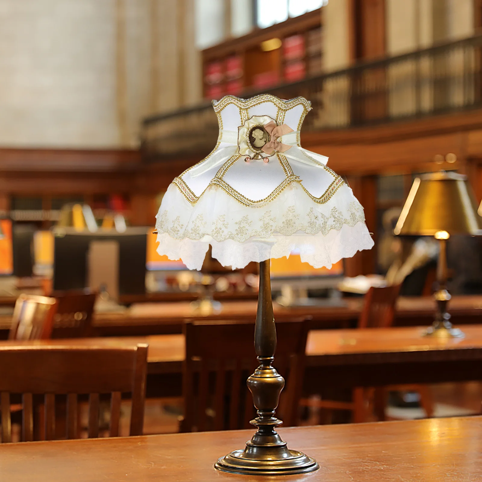 

1pc Lampshade For Table Floor Lamp Scallop Dome French Print Lace Fabric Vintage Style Soft Light Decor Shade