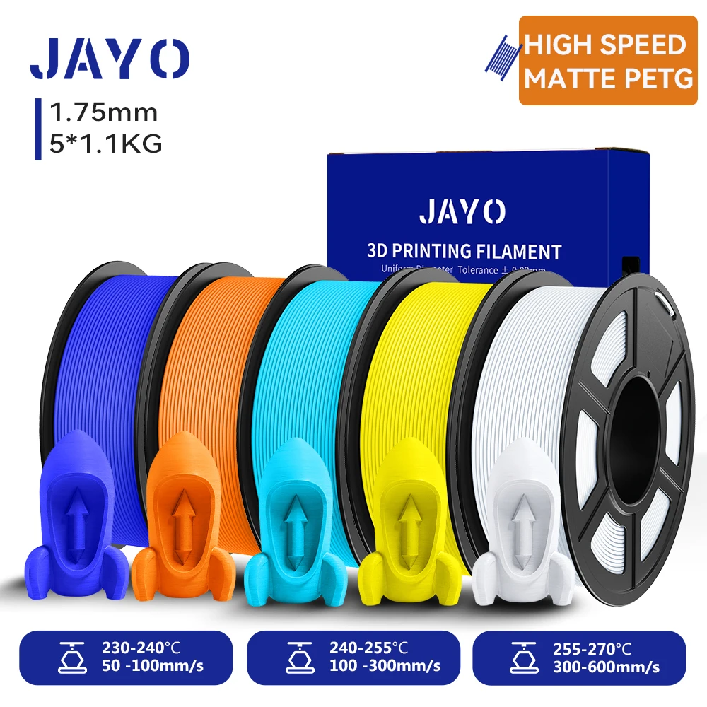 JAYO Hoge snelheid mat PETG 3D-filament 1,75 mm 30 mm/s - 600 mm/s Printbereik High Flow Snelle PETG 3D-printerfilament voor 3D