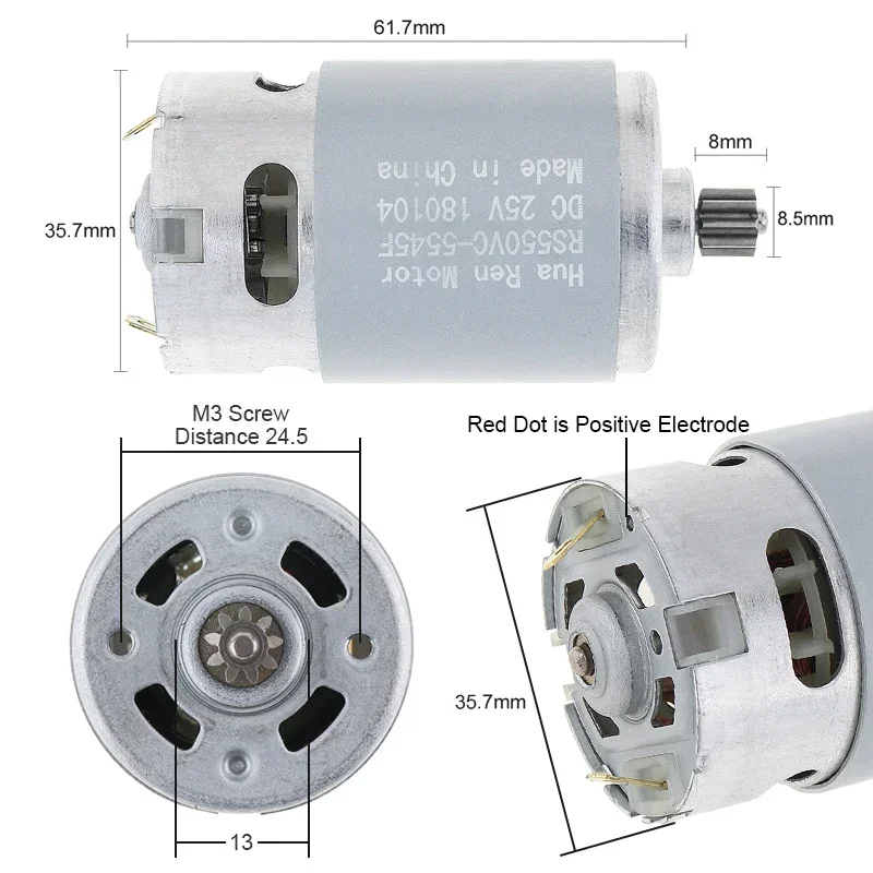 RS550 9/11/12/13/14 Teeth DC ELectric Motor 10.8V/12V/14.4V/16.8V/18V/21V/25V Screwdriver Drill Motor with High Torque Gear Box