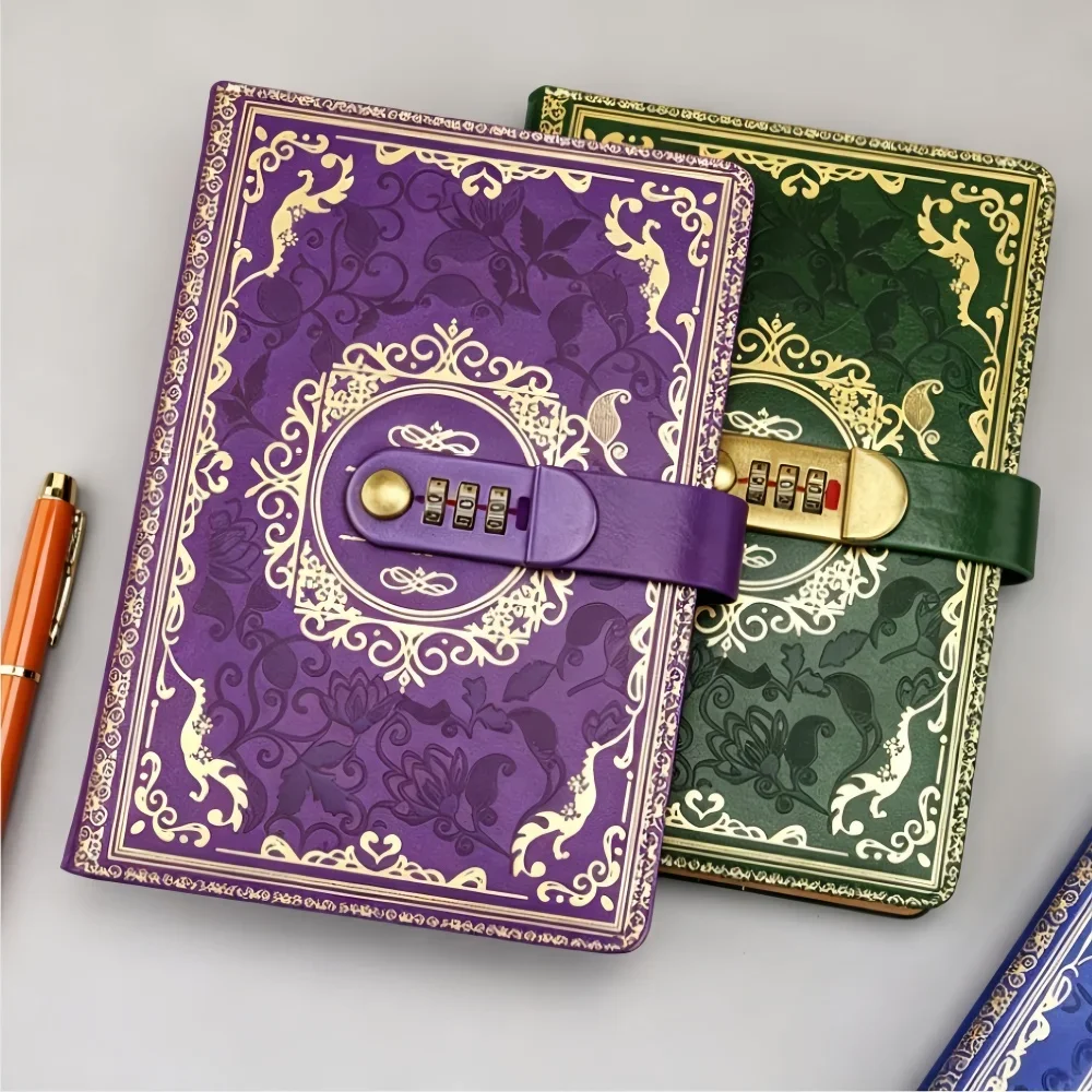 Retro Digital Password Notebook Journal With Lock A5,Diary Perfect for Men and Women-PU Leather Combination Lock Persons Privacy