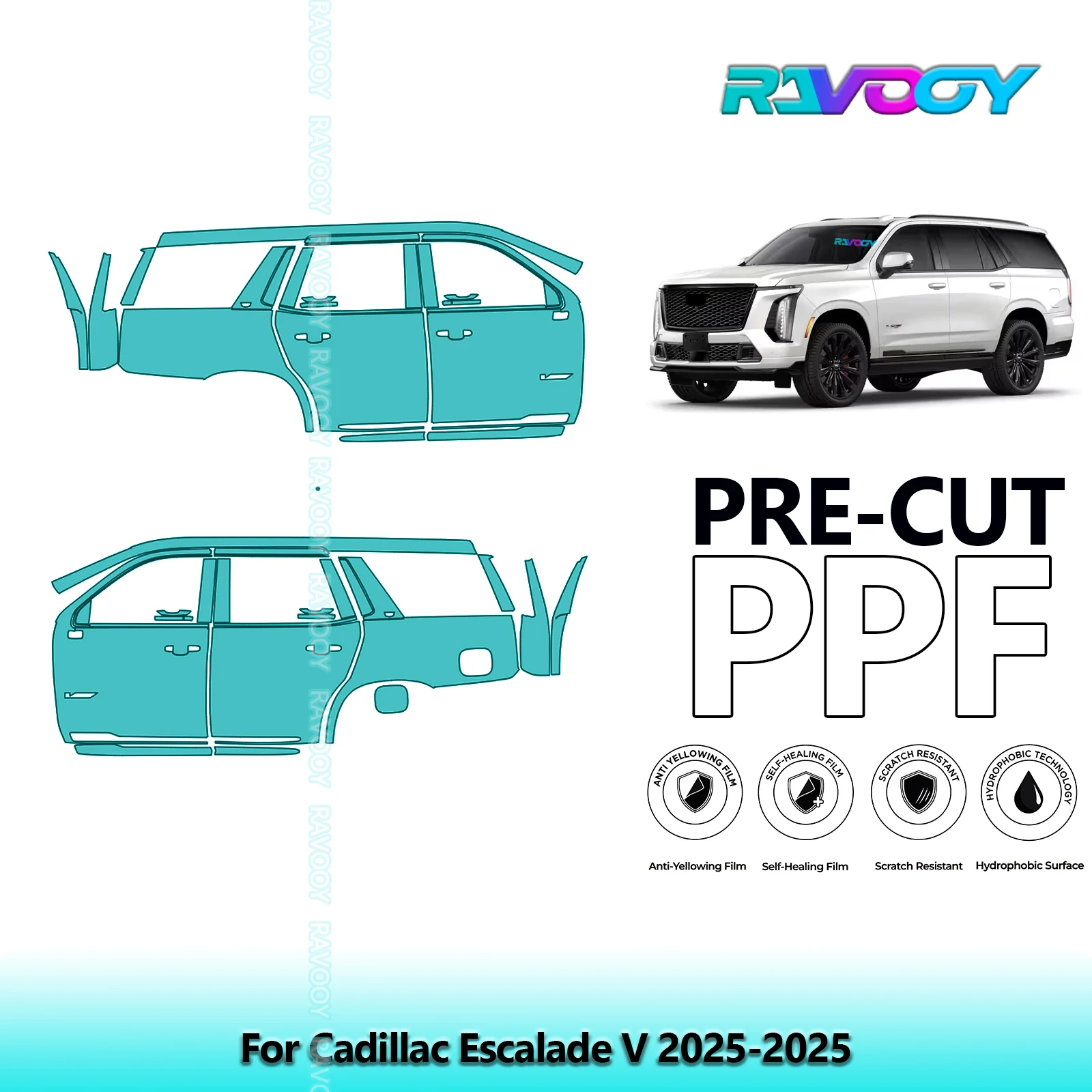 

For Cadillac Escalade V 2025-2025 8.5mil Clear Matte Pre-Cut PPF Door & A/B Pillar Kit TPU Paint Protection Film Set