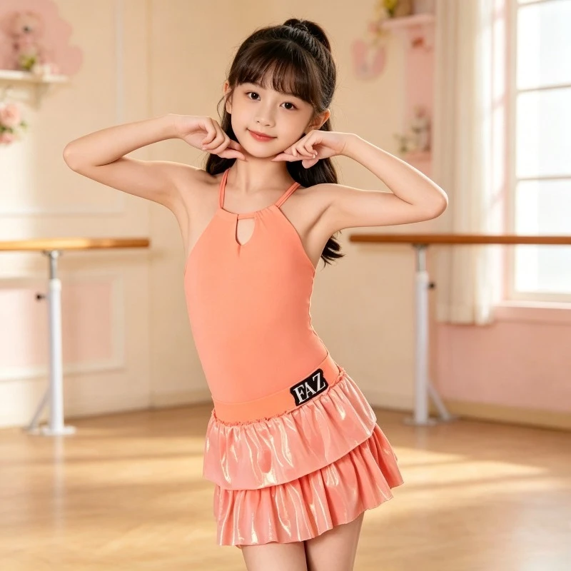 

Kids Orange Latin Dance Costume Girls Samba Chacha Professional Practice Competition Dance Dress Performance Accessories Zym