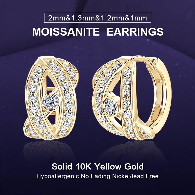 IOGOU Real 10k Yellow Gold Hoop Round D Color 0.23ct Moissanite Earrings for Women Clip Earrings 2025 Trendy Luxury Jewelry Gift