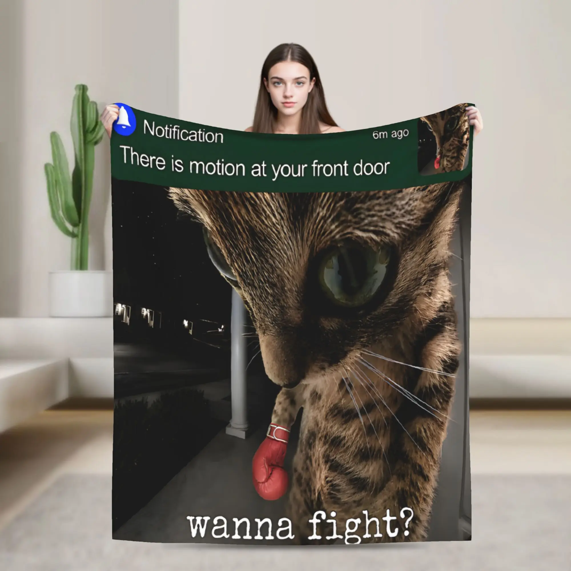 There is Motion at Your Front Door Funny Cat Motion  Stuff Blankets Super Soft Fleece  Throw Blankets Cozy Plush Thin Quilt