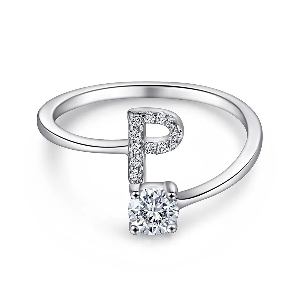 Women's Adjustable Initial Ring with Cubic Zirconia, Stackable Gift