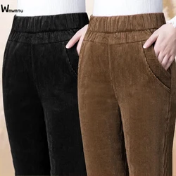 Pantalones rectos elásticos De cintura alta para Mujer, Pantalones De pana clásicos negros marrón, informales, primavera y otoño