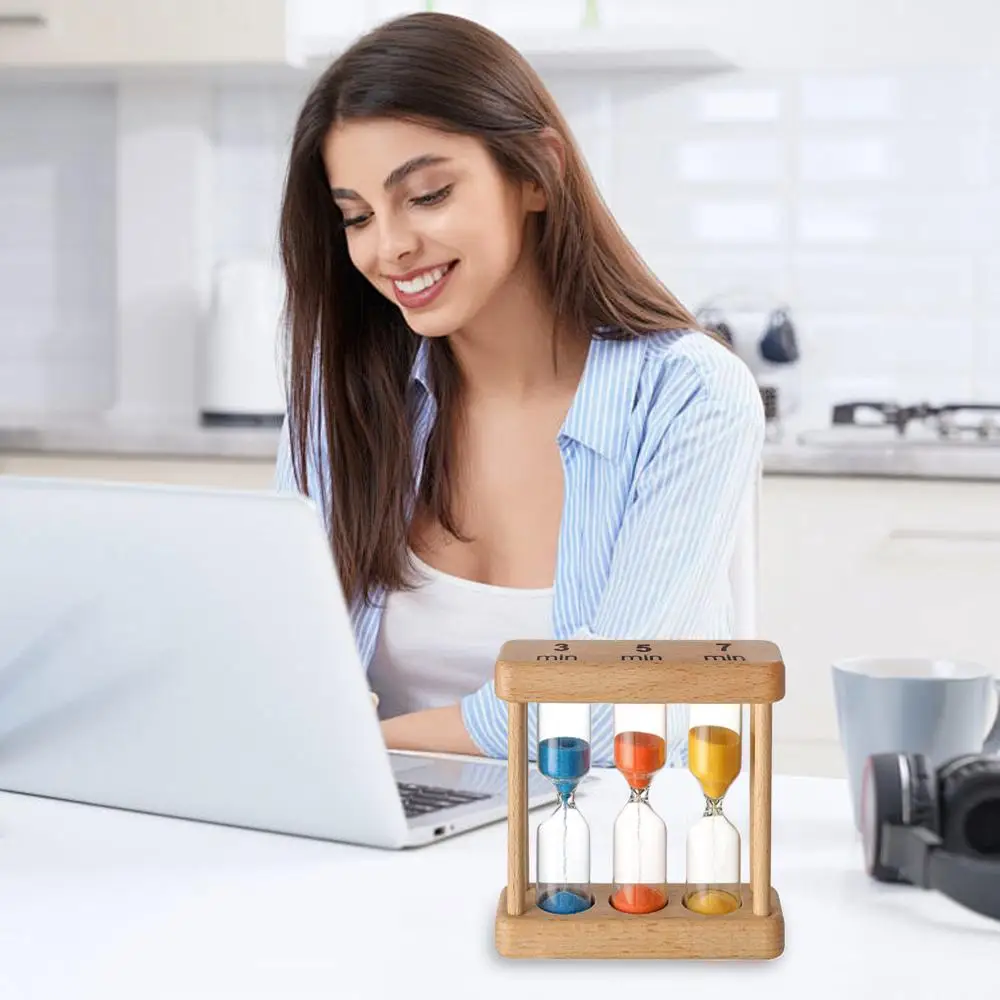 Sand Timer Set Chinese-Style Wooden Hourglass Timer for Home Office Decor Minimalist Desktop Decoration Focus Training