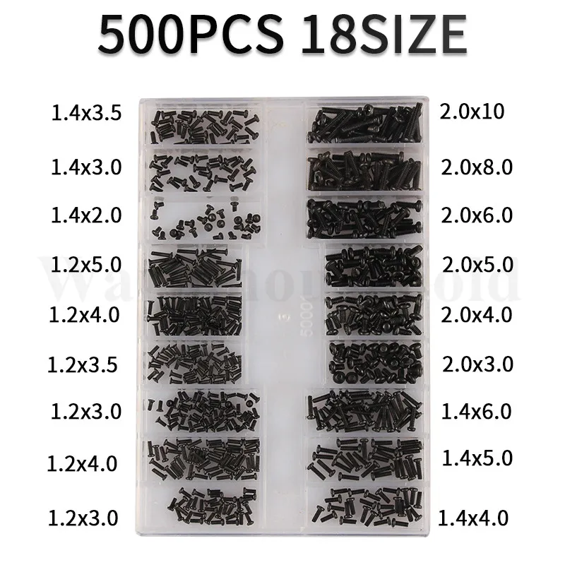 Mini kit de parafuso para laptop, computador, óculos de sol, relógio, telefone, tablet, ferramenta de reparo, diy, 18 tipos, 500pcs, venda especial