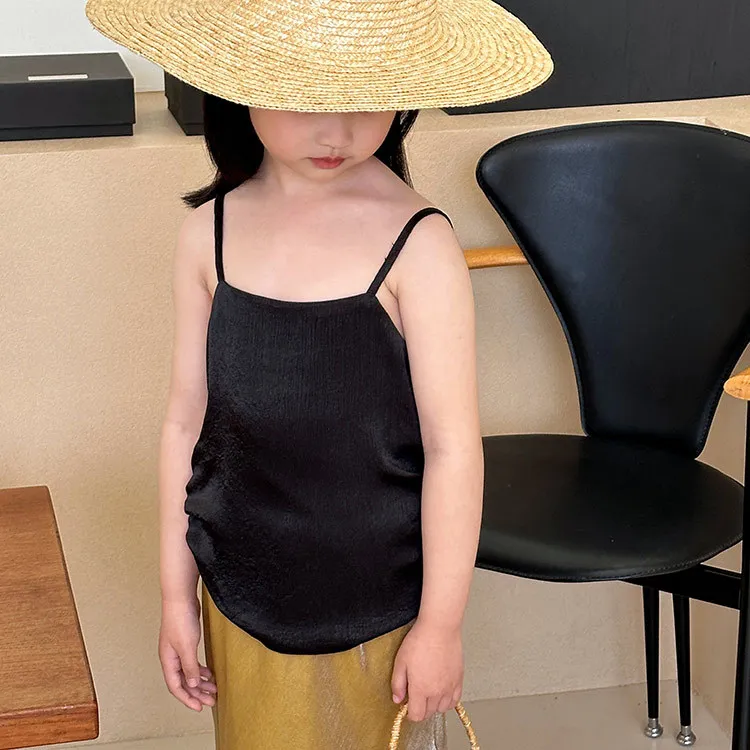 

Girls Halter Vest 2024 Summer New Korean Style Soft Side Seam Folding Base Shirt Girl Fashion Soft Vest Top Clothes Girls Wear