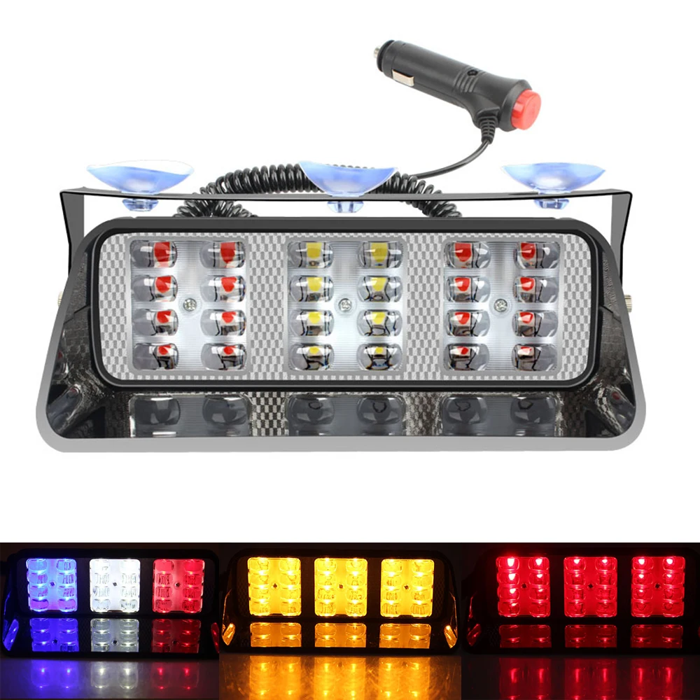 

24 LED Car Emergency Strobe Light Police Lights Windshield Hazard Signal Lamps Waterproof Safety Flashing Warning Light Bar 12V