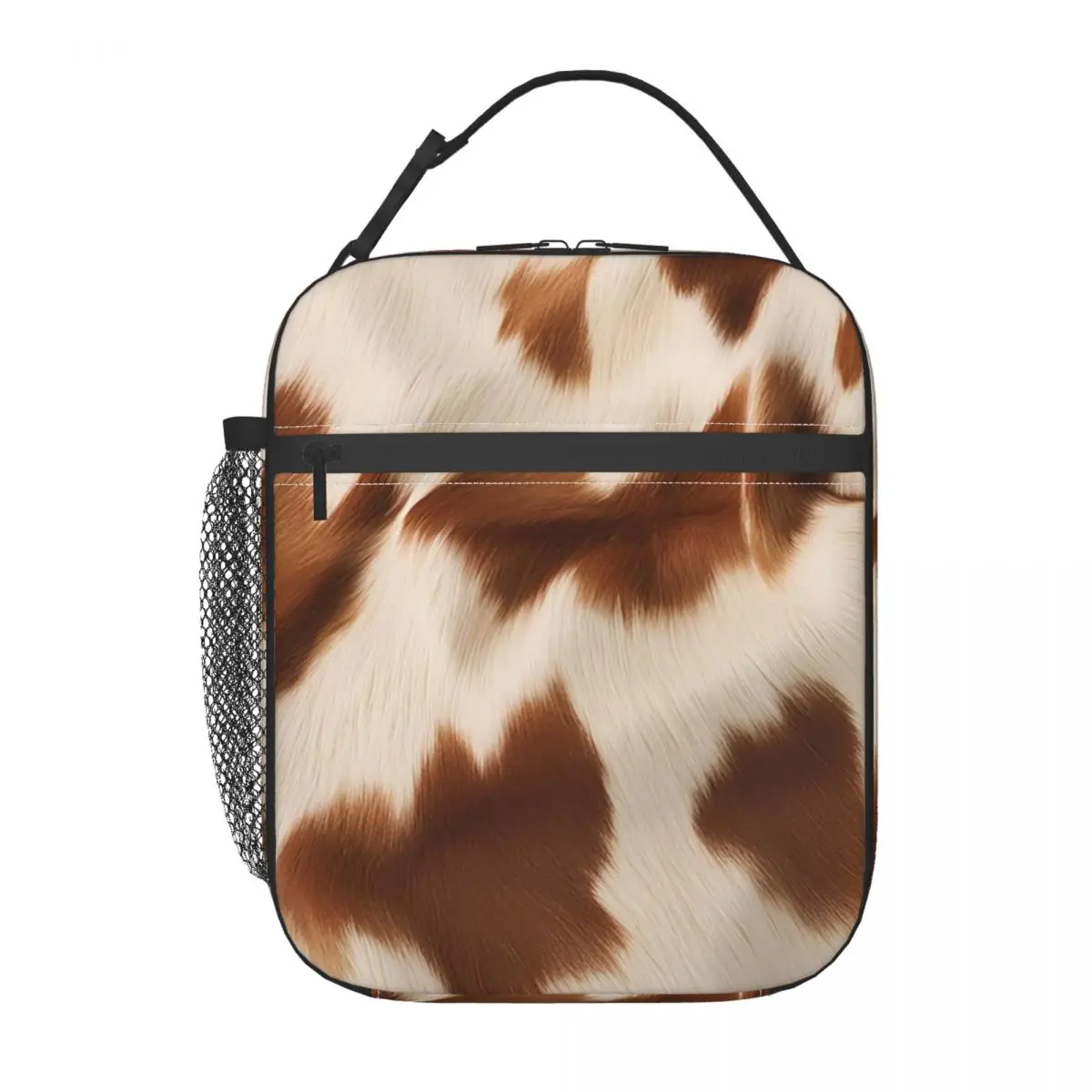 Stylish Cow Fur Cowhide Texture Cow Skin Print Patter Insulated Lunch Bag for Women Children Food Boxes Thermal Lunch Box Tote