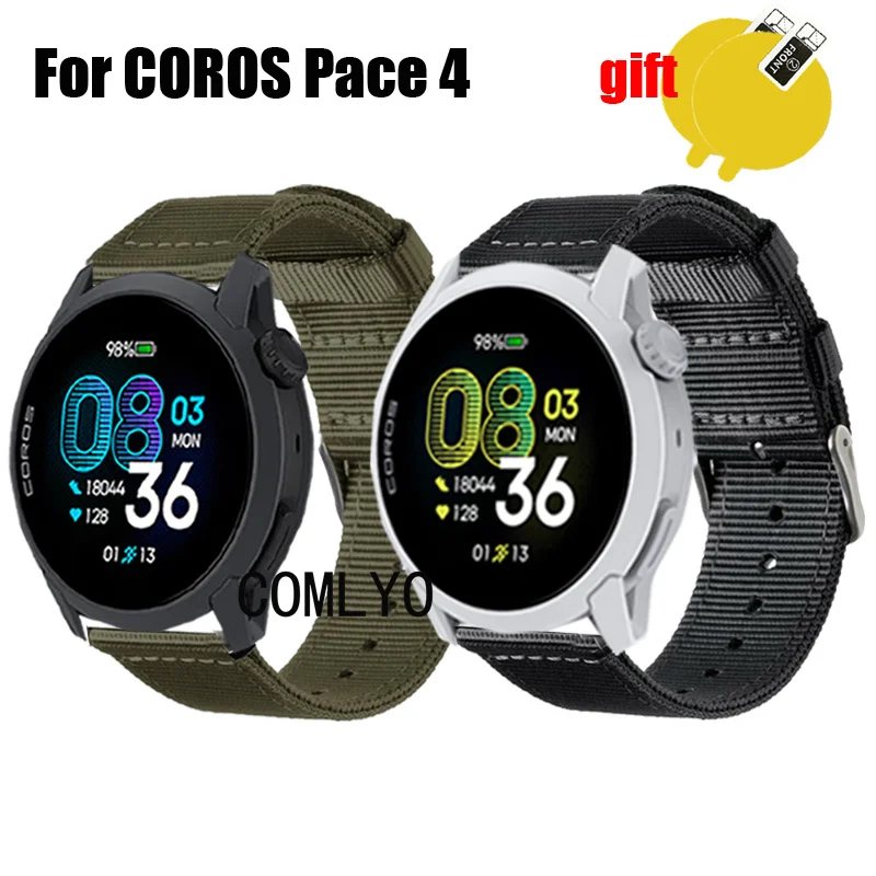 

3in1 for COROS PACE 4 SMART WATCH Strap Band Nylon Canva Wristband Belt Screen Protector film