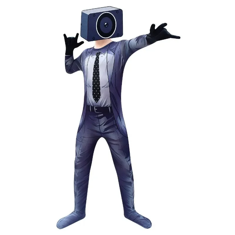 2025 NewSkibidi Toilette Costume Cosplay Divertente Altoparlante Tv Uomo Videocamera Costumi Gioco Horror Figura Abbigliamento Per I Bambini Annuncio AA