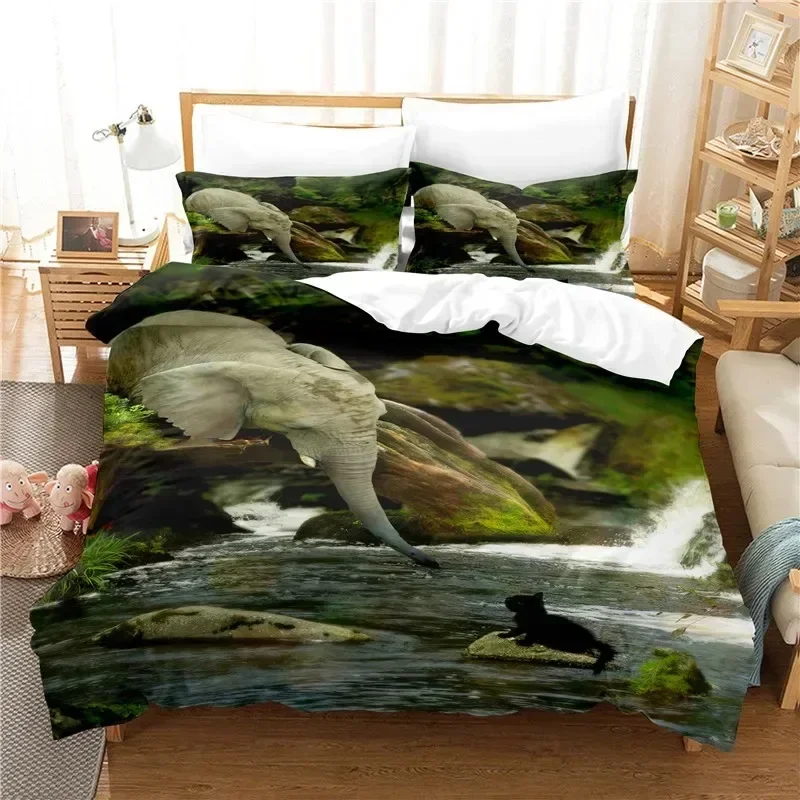 3D Print Color Elephant Duvet Cover Set Wild Animals Pattern King Queen Full Size Comforter Cover For Kids Boys Girl Bedding Set