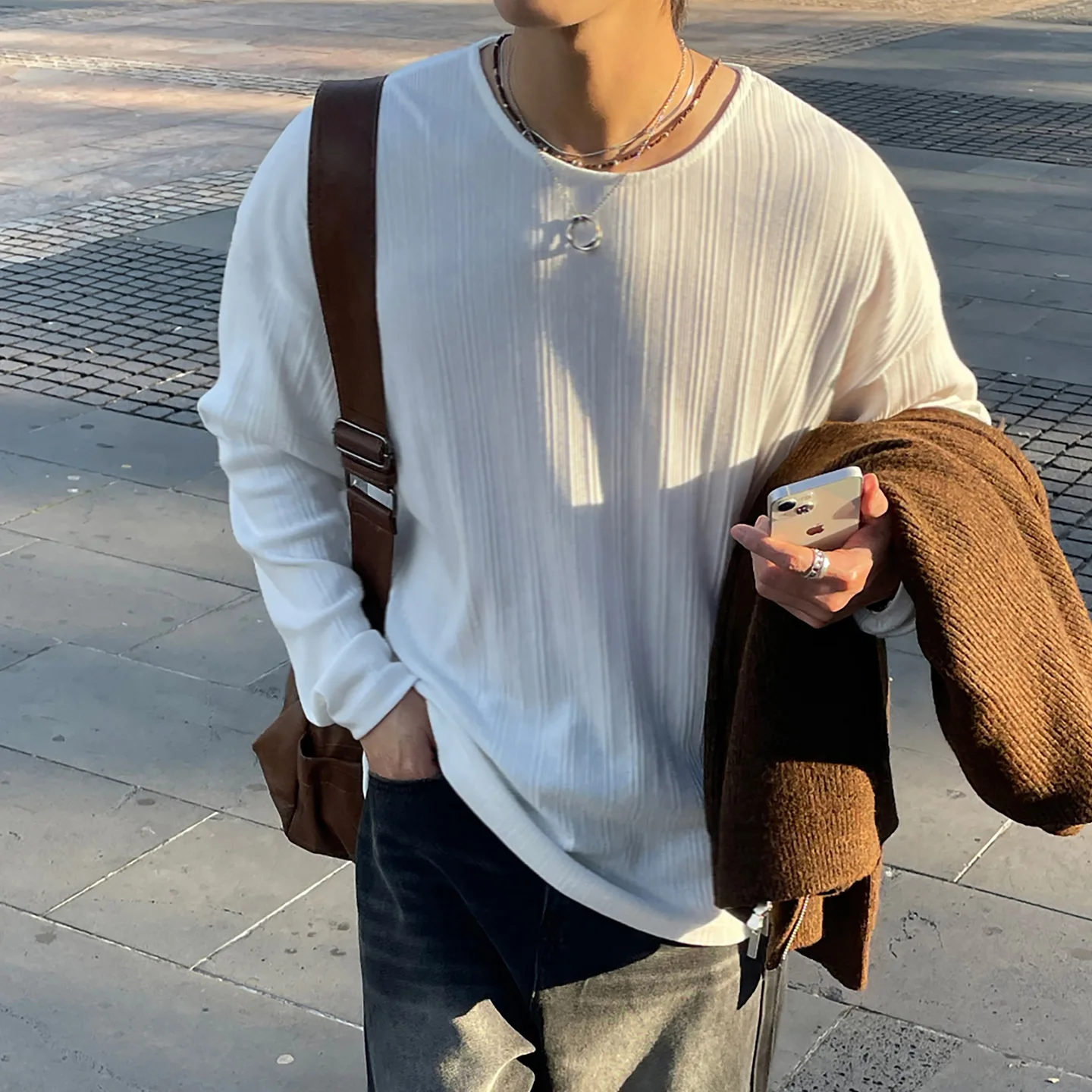 Spring Autumn Men's New Solid Color Crew Neck Long Sleeve Comfortable Simple Versatile Trendy Casual Commute Daily Wear T Shirt