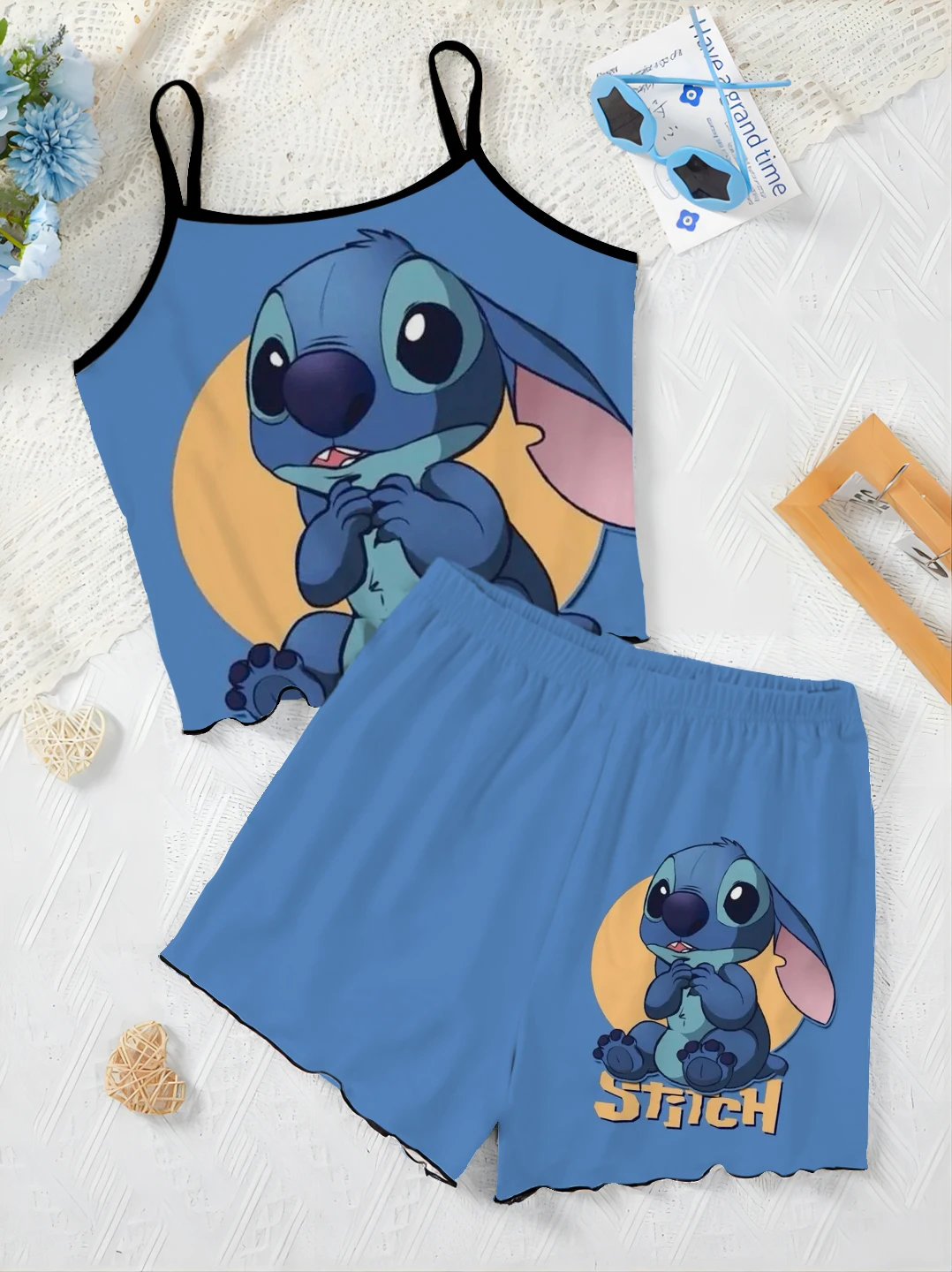 Slip Dress Elegant Women's set t-shirt pigiama gonna lattuga Trim Top Stitch Disney Pieces Short Piece Outfit Summer Suit Disney