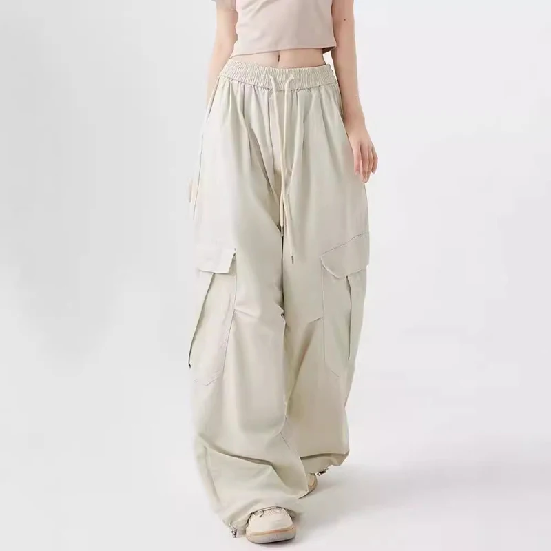 Calças cargo femininas marinha outono nylon pernas largas angustiadas xadrez highstreet estilo britânico forrado clássico adequado chique exclusivo