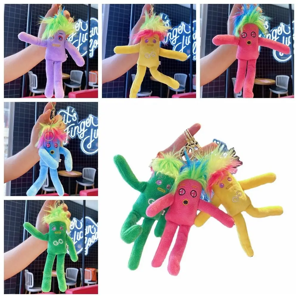 Ugly Doll Sausage Plush Keychain Soft PP Cotton Sausage Plush Pendant Nerdy Hair Colorful Hair Ugly Sausage Mouth Keyring