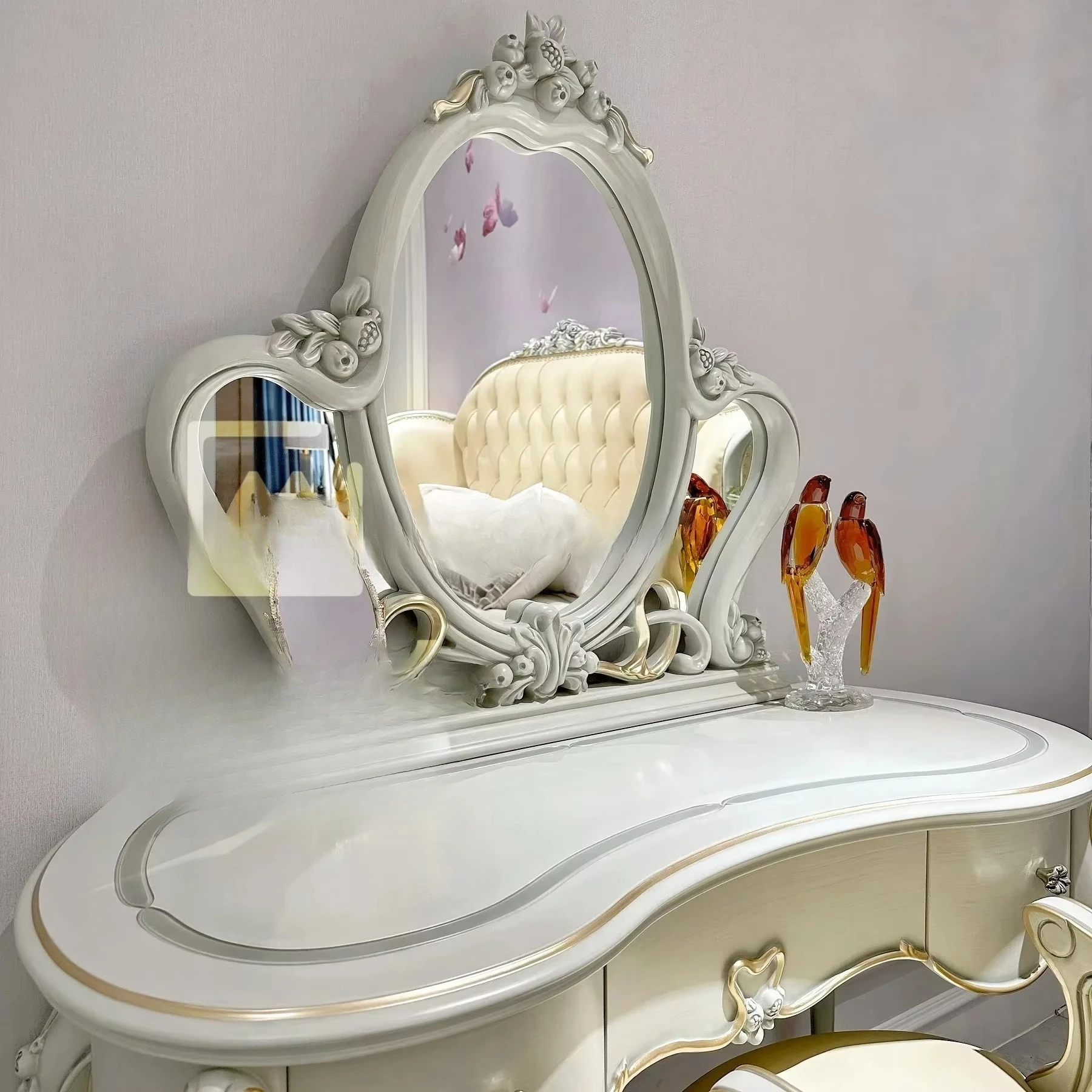 light luxury solid wood carving flower retro princess style villa mansion bedroom dresser makeup table