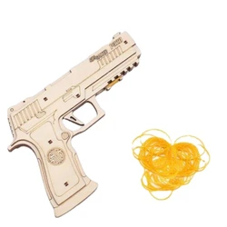 3D Maual Pistol Puzzles Gun Toys Wood Children Mechanical Model Set Building Blocks Kits for Teen With Rubber Band Bullets P320