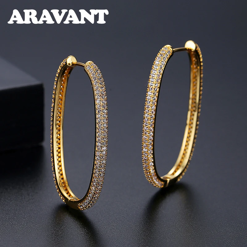 Image of Aravant 925 Silber 40mm 18K Gold Zirkon Creolen für Damen Modeschmuck