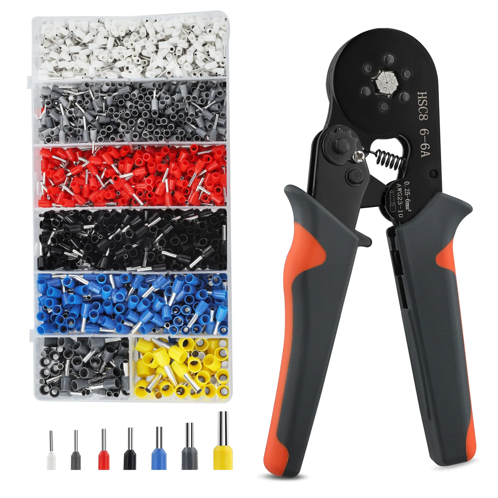 Crimping Tool Kit Hand Hexagonal Wire Crimper Plier Set 0.08-6mm²/2000pcs Connectors Self Adjustable Ratchet BootlacFerrule Wire