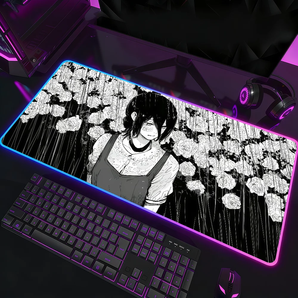 

Anime Girls Comic Black White C-Chainsaw Man Makima Mouse Pad RGB Led Gaming Bedroom Office Desk Non-Slip Mat Waterproof Large