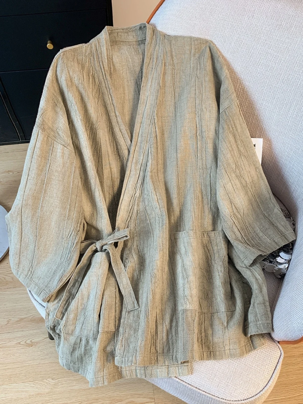 Retro Chinese Style Cotton Linen Shirt Jacket Women's Spring Autumn V-neck Belted Improved Hanfu Linen Top