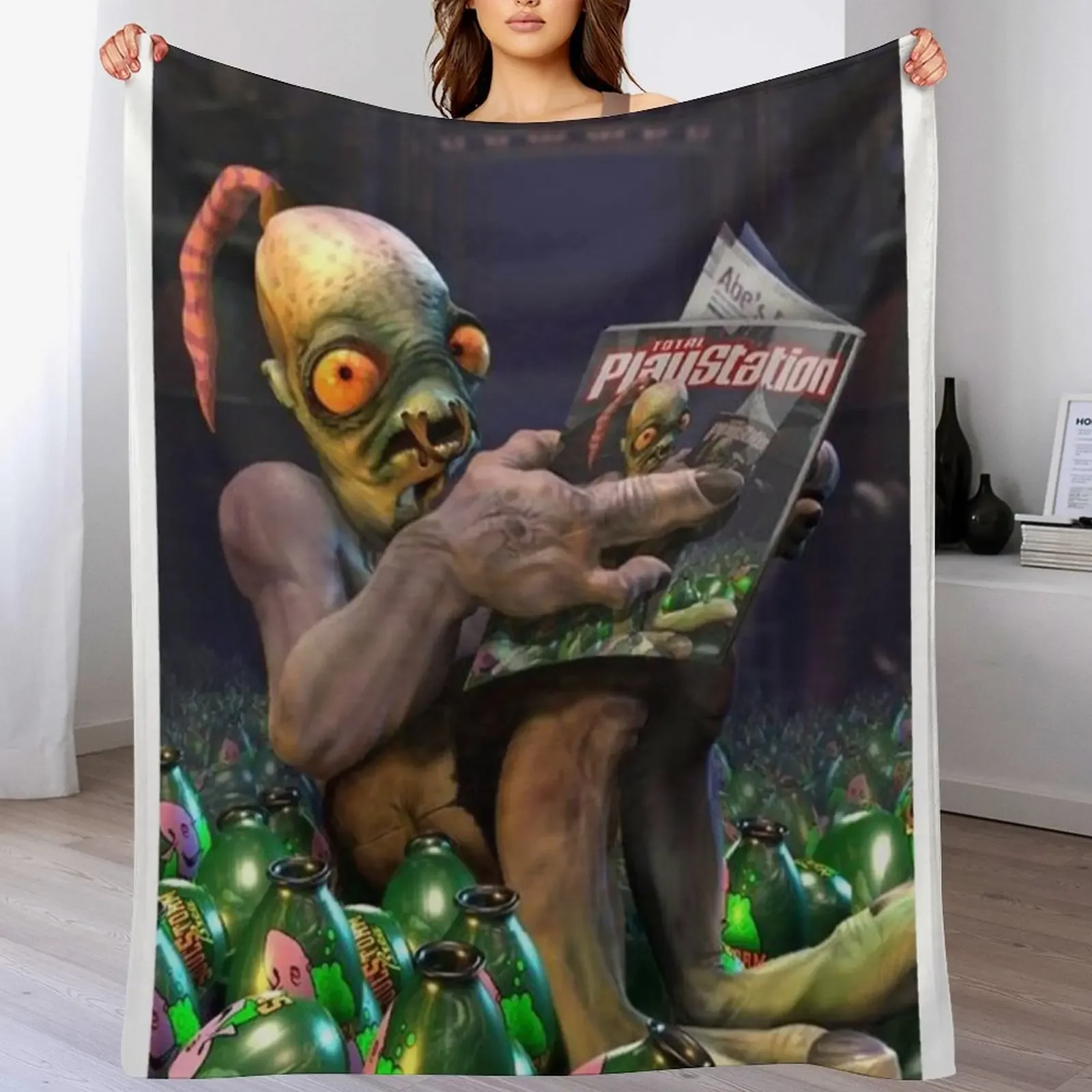 

Oddworld Throw Blanket Polar Flannel Fabric funny gift Bed Blankets