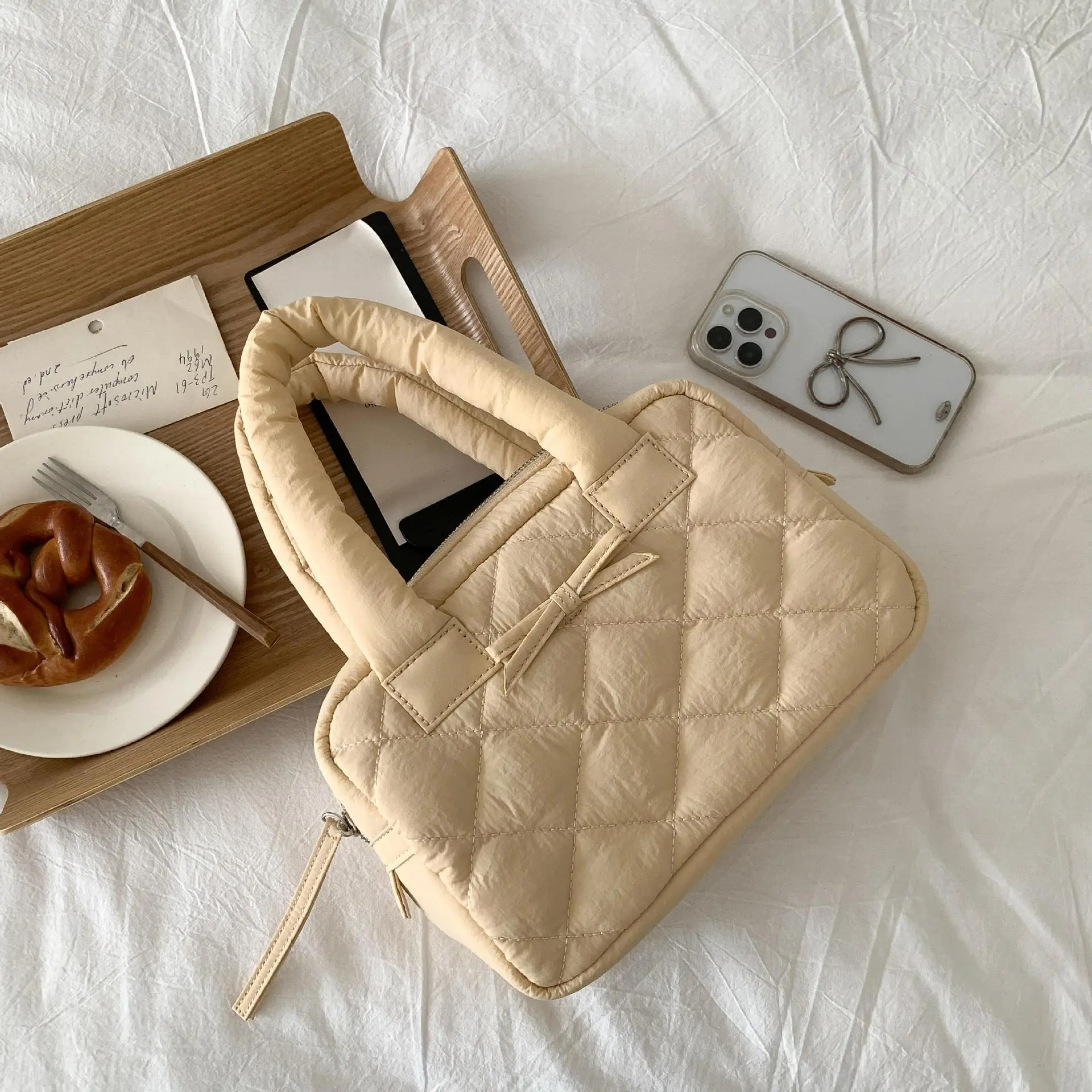 

FIRMRANCH повседневная квадратная милая милая галстук-бабочка дизайн торта мягкая стеганая хлопковая сумка с ромбовидным узором женская сумка