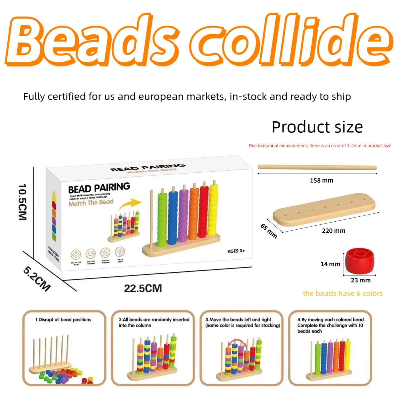 

Hot Sale Color Sorting Bead Stacking Toy, Montessori Matching Game for Kids 3+, Educational Hand-Eye Coordination Puzzle