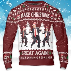 Pull de Noël imprimé en 3D pour hommes et femmes, PVD drôle, soutien de Trump, cadeau de pull, vêtements pour hommes, en-ly