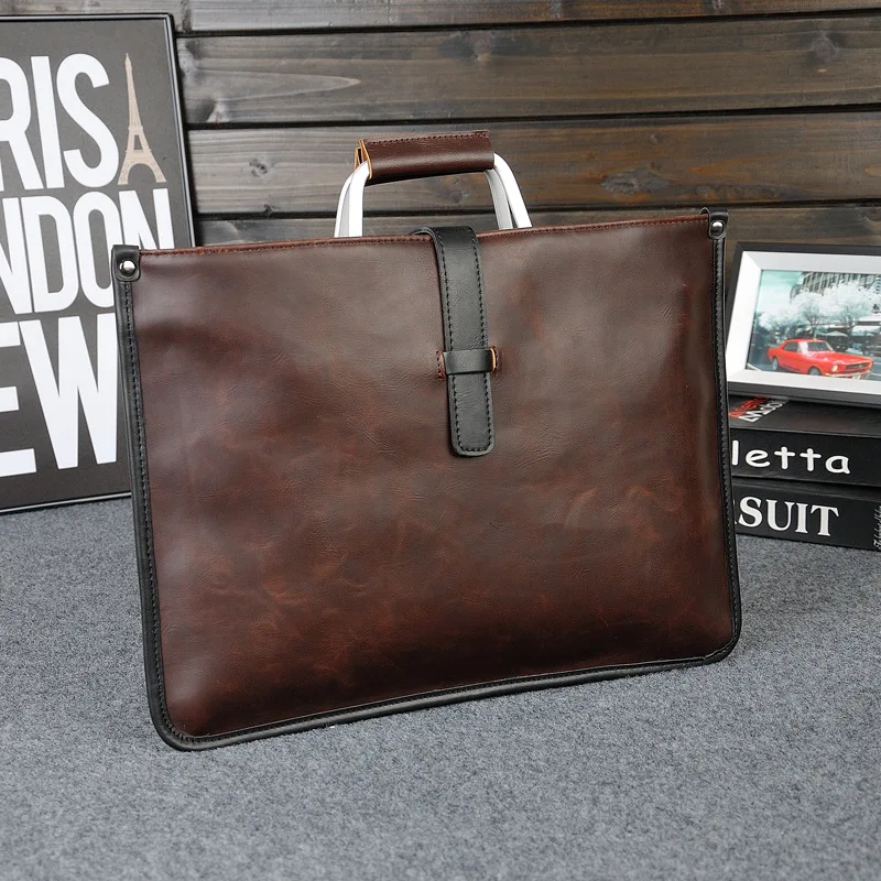 PU leather men's briefcase, hand-held business shoulder bag, large capacity 12-inch computer storage commuter tote bag
