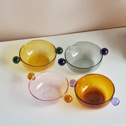 4.5inch Icecream Bowl with Handle Glass Bowl for Yoghurt  Japanese Bowl  Colorful Glass Tableware Soup Bowl Heat Resistant Glass