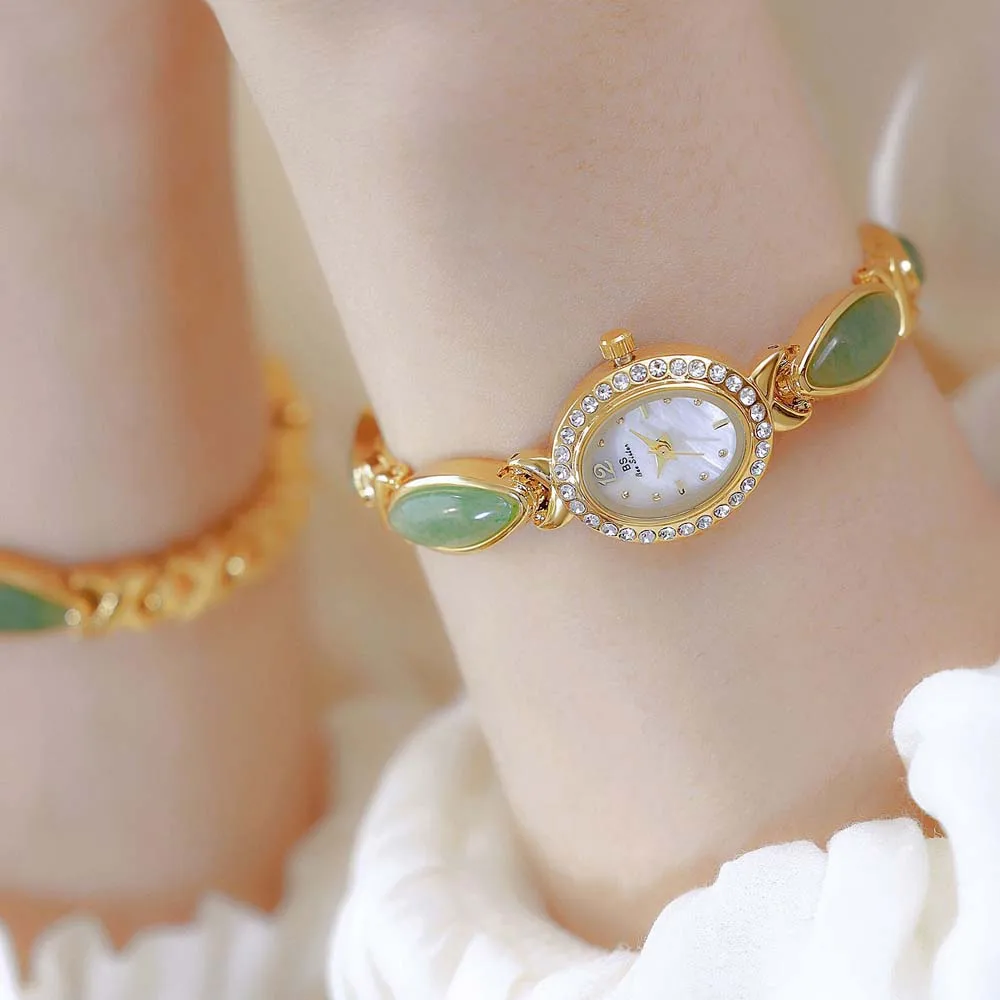 Natural Jade Women Bracelet Watch Ladies Watches Luxury High Quality Gold Silver Quartz Watches Elegant Wristwatches Dress Gift