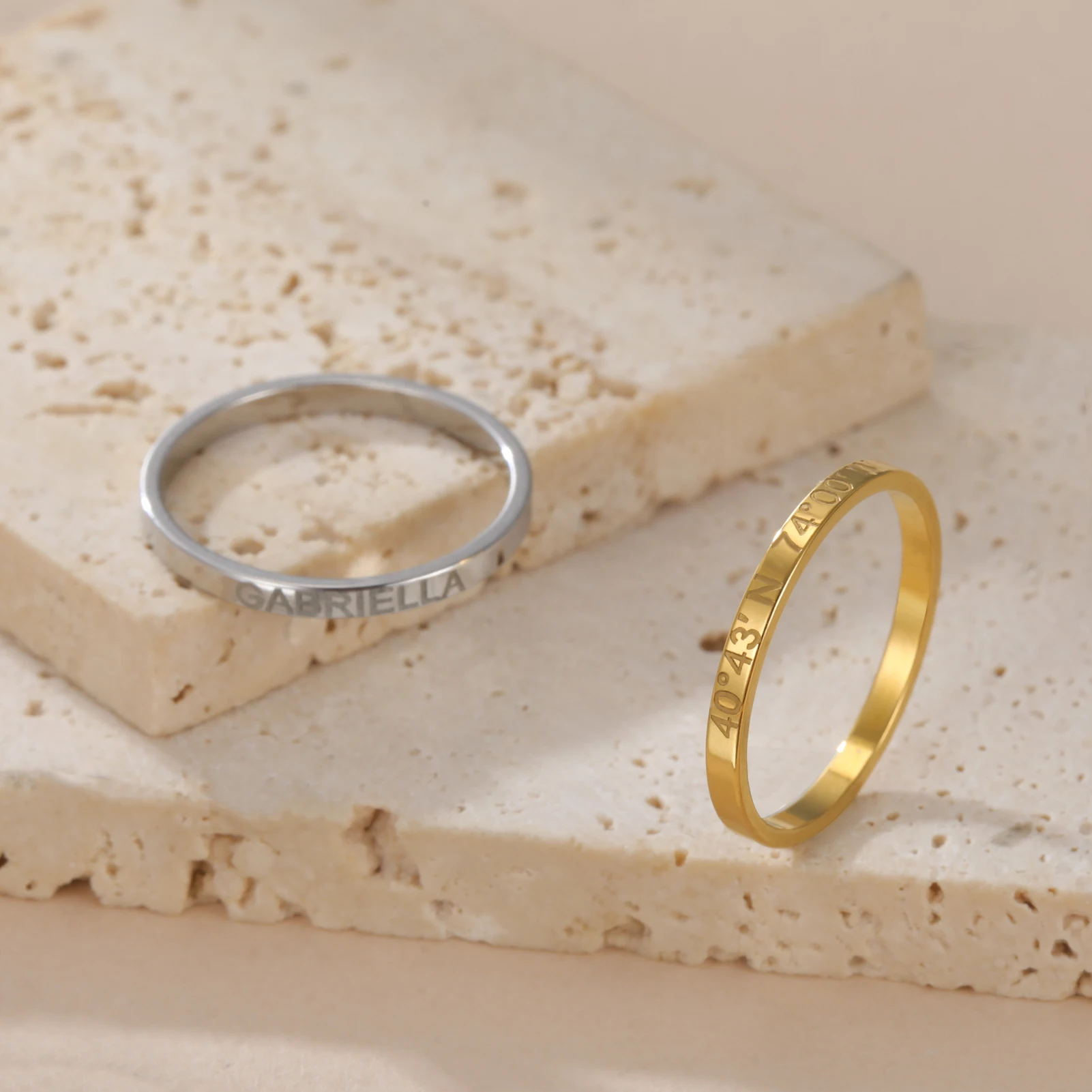 COOLTIME Personalisierter individueller Ring für Frauen, Edelstahl, goldfarben, mit Gravur, Namensringe, Jahrestag, Schmuck, Geschenk, Paar, Mutter – Detail 13