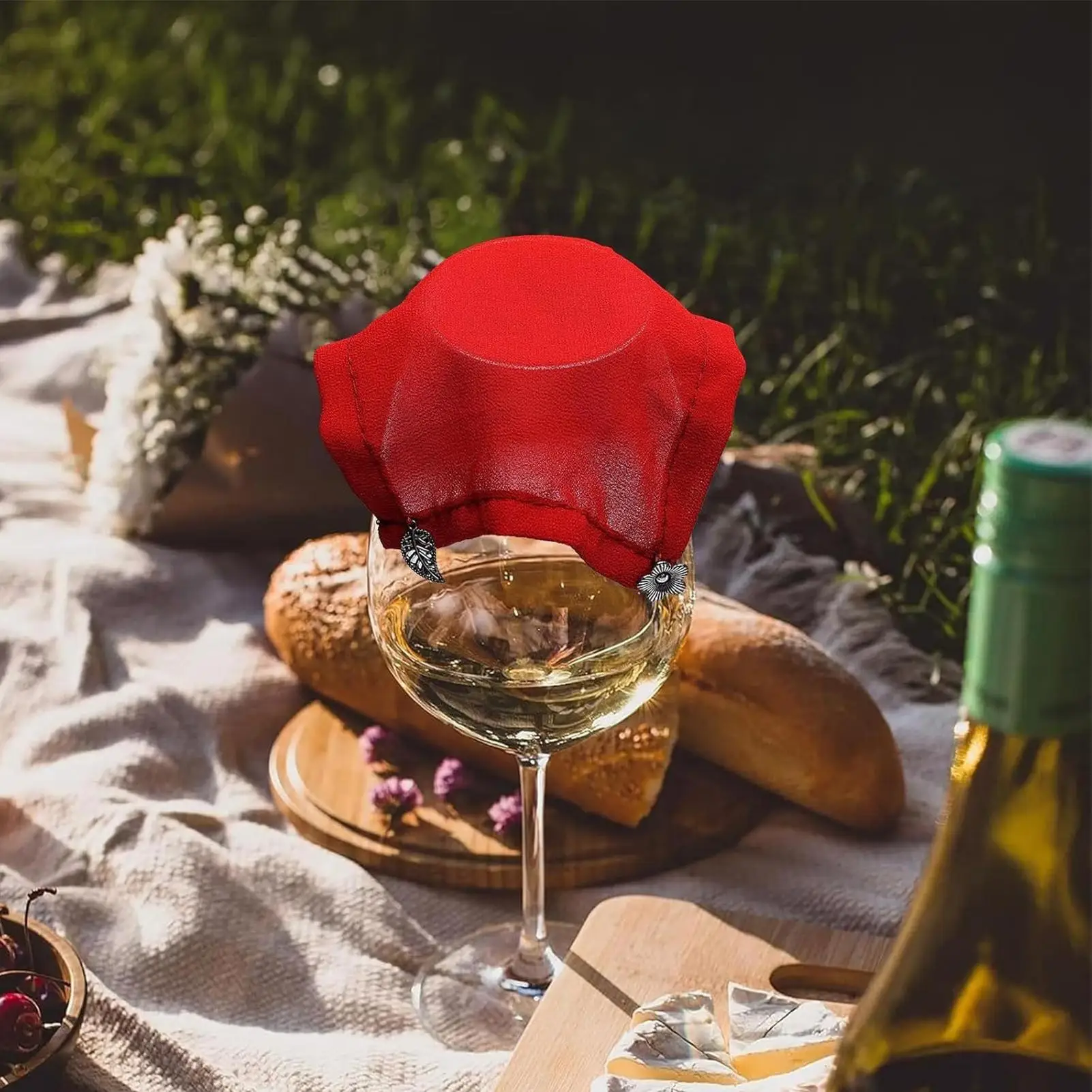 Wine Covers For Glasses 4 Pieces Screen Lid Breathable Top With Charm For Outdoor Holiday Dinner Picnic Wedding Party Home