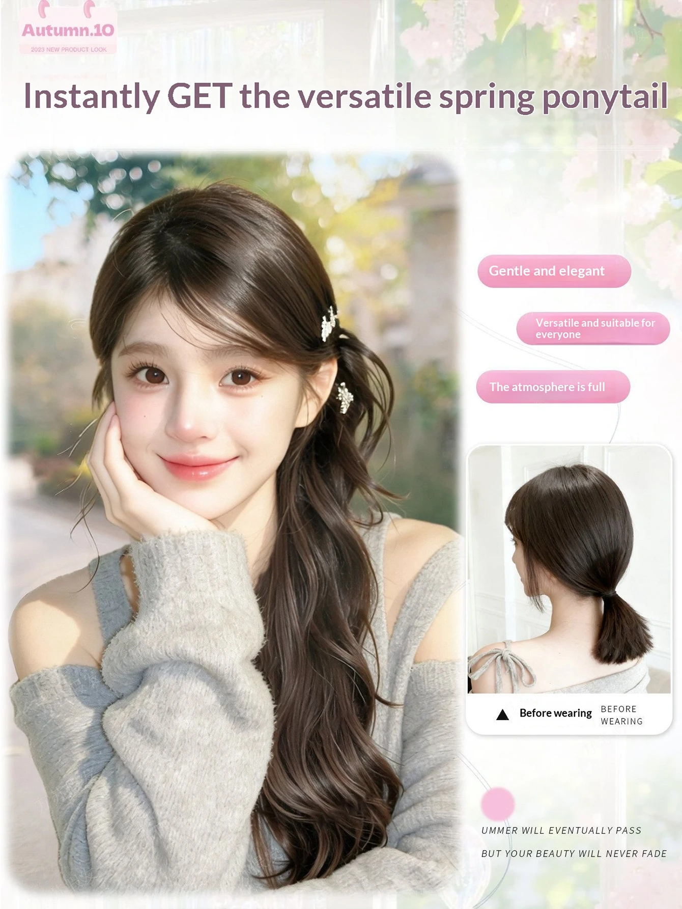 Synthetic Wig Ponytail Extensions Wig Claw Clip Natural Wave Ponytail Hairpieces with Hair Scrunchie for Women Daily Use Hair Pi image 4