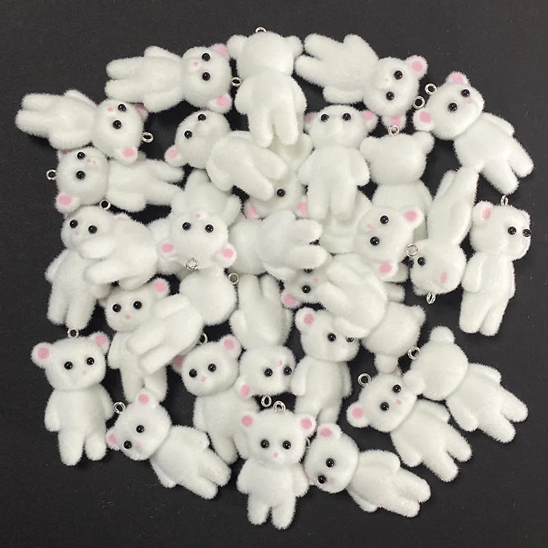 30Pcs  Bulk Wholesale Fluffy Bear Resin Charms Cute Miniature Animal Doll Pendants For Bag Keychain Necklace Diy Jewelry Make