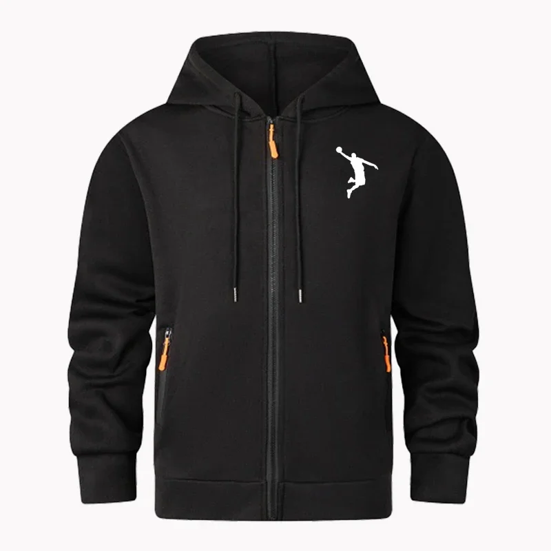 

Spring and winter men's new outdoor sports youth wind leisure comfortable cardigan zipper solid color printed arm pocket hoodie