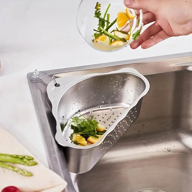 1pc, Kitchen Sink Triangle Drain Storage Rack, Food Grade 304 Stainless Steel Drainage Basket, Sink Filter Basket